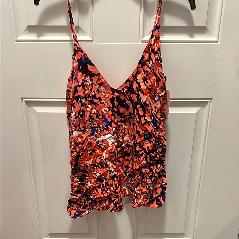 Karina Grimaldi 100% Georgette Orange Abstract Patterned Camisole